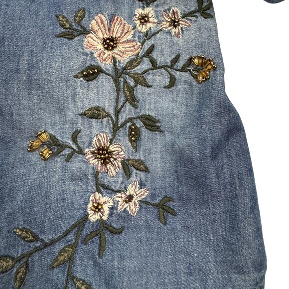 Vintage X America Soft Chambray Floral Embroidered Button Down Top Women's Small - Picture 4 of 8
